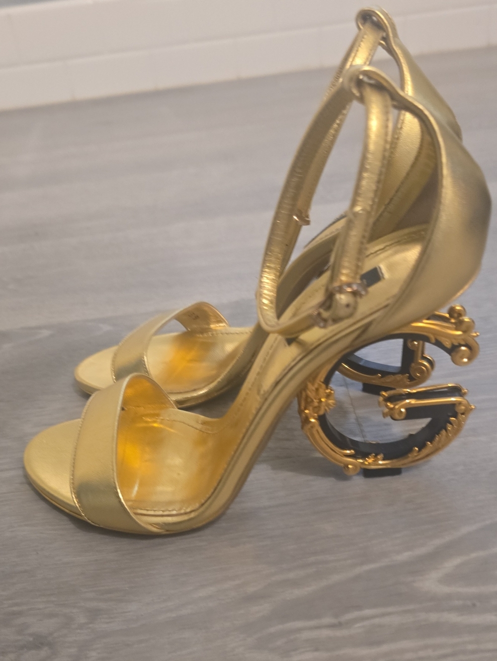 Dolce & Gabbana Metallic Gold Sculptural-Heel Sandals